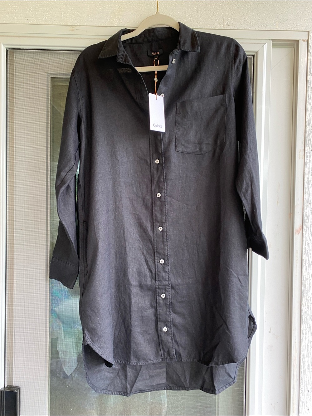 Quince European Black Women's Linen Button-Down Shirt dress